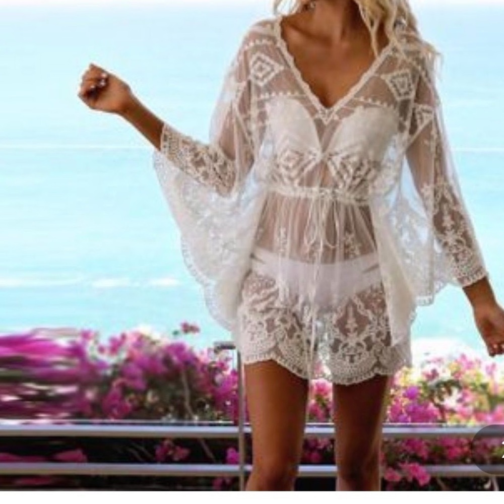 NEW Boho Brach Hippie Diva Cute Swim White Coverup